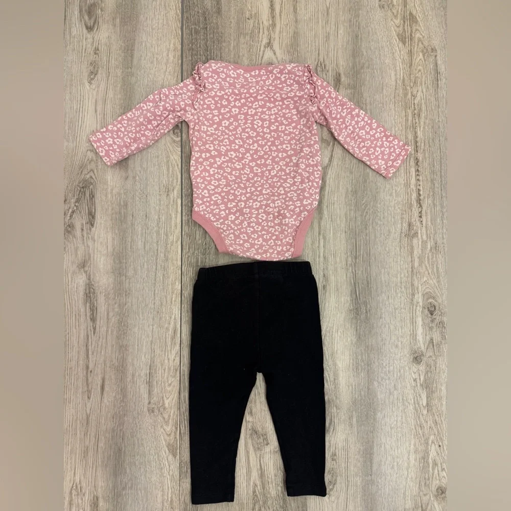 Pink 'Meow' Baby Onesie and Black Cat Leggings Set